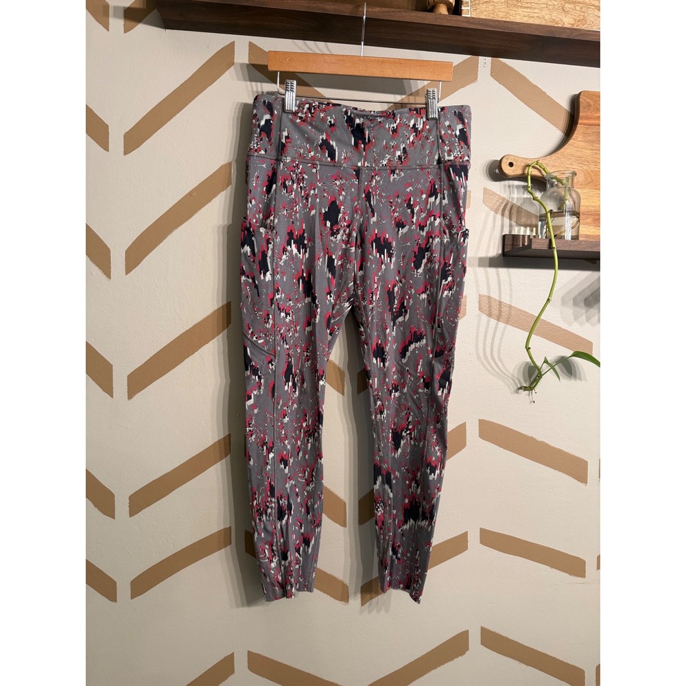 Lululemon Leggings‎ Womens 10 Grey Pink Abstract Print High Rise Side Pockets